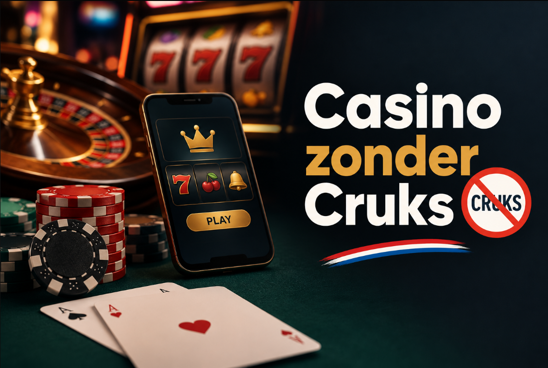 Casino zonder Cruks met roulette, pokerchips en online casinospellen op een smartphone